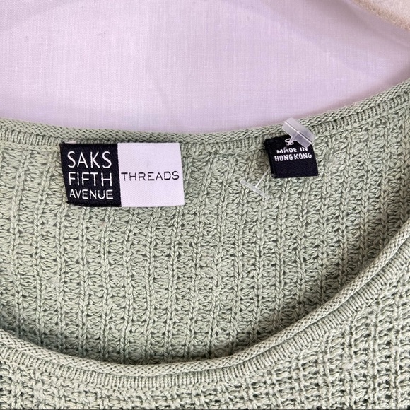 Saks Fifth Avenue Silk / Cashmere Blend Sweater Women’s Rib Knit Green Sz S EUC - Picture 2 of 11